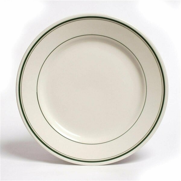 Tuxton China Green Bay 7.13 in. Wide Rim Rolled Edge China Plate - American White with Green Band - 3 Dozen TGB-007
